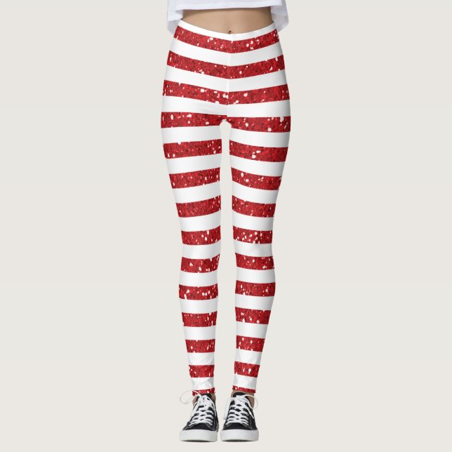 Red Glitter Striped Leggings (Front)