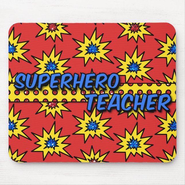 Red Glitter Superhero Teacher Mousepad (Front)