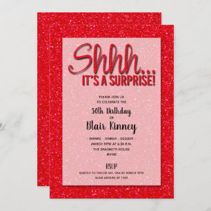 Red Glitter SURPRISE Birthday Invitations