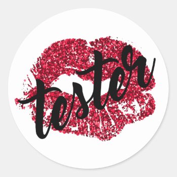 Red Glitter Tester Labels by TheLipstickLady at Zazzle