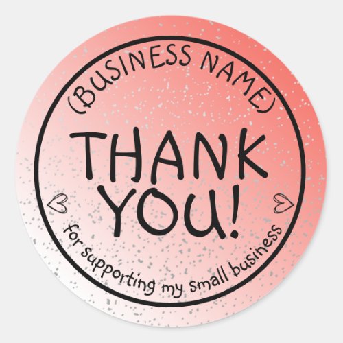 Red Glitter Thank You for Support Small Business Classic Round Sticker