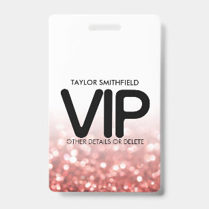Red Glitter trendy modern VIP lanyard badge custom