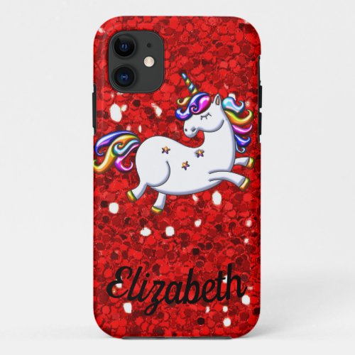 Red Glitter Unicorn iPhone 11 Case