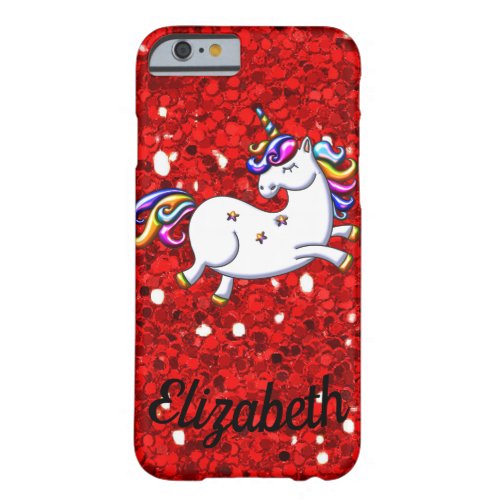 Red Glitter Unicorn Barely There iPhone 6 Case