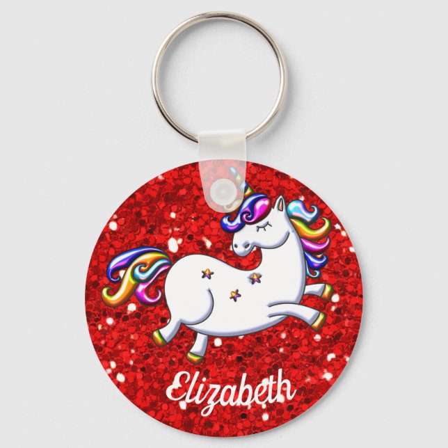 Red Glitter Unicorn Keychain (Front)