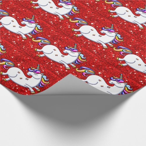 Red  Glitter Unicorns Wrapping Paper