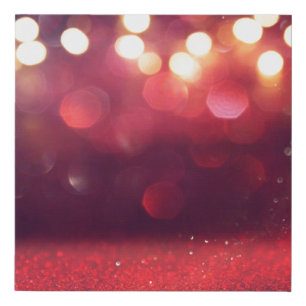 Red glitter vintage lights background. defocusedba faux canvas print