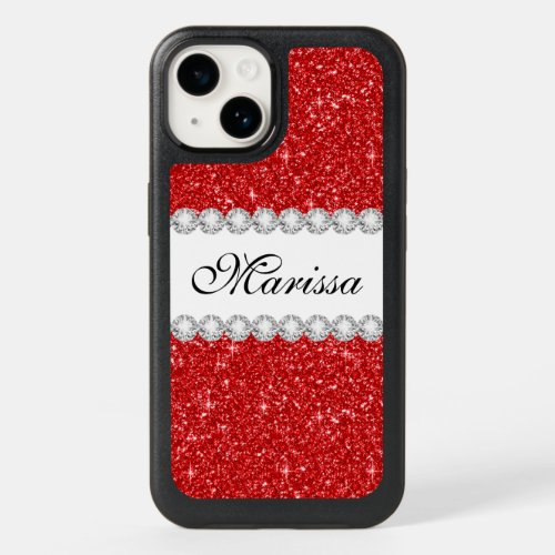 Red Glitter White Bling OtterBox iPhone 14 Case