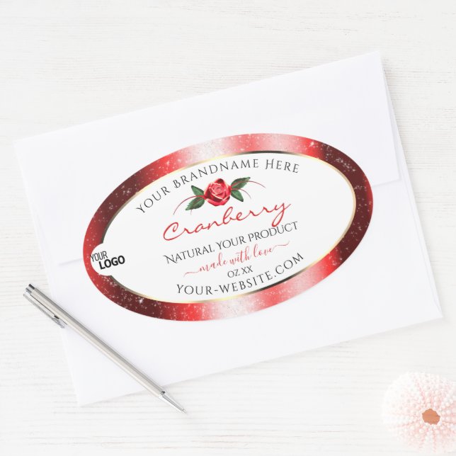 Red Glitter White Product Labels Rose Flower Logo (Envelope)