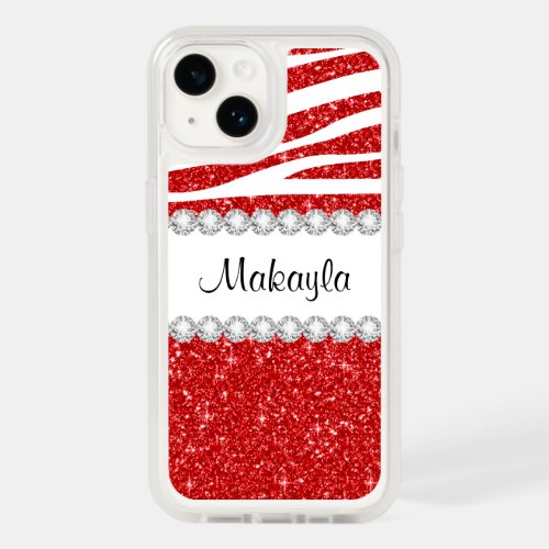 Red Glitter White Zebra Stripes iPhone 14 Case