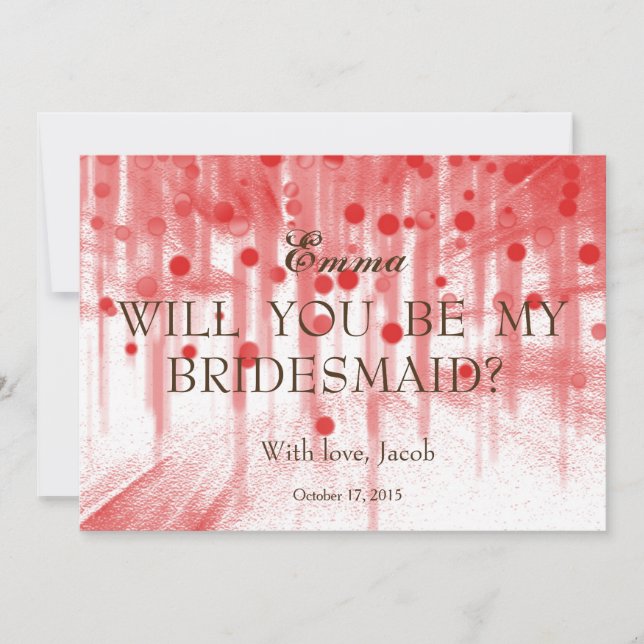 Red Glitter Will You Be My Bridesmaid Invitation (Front)