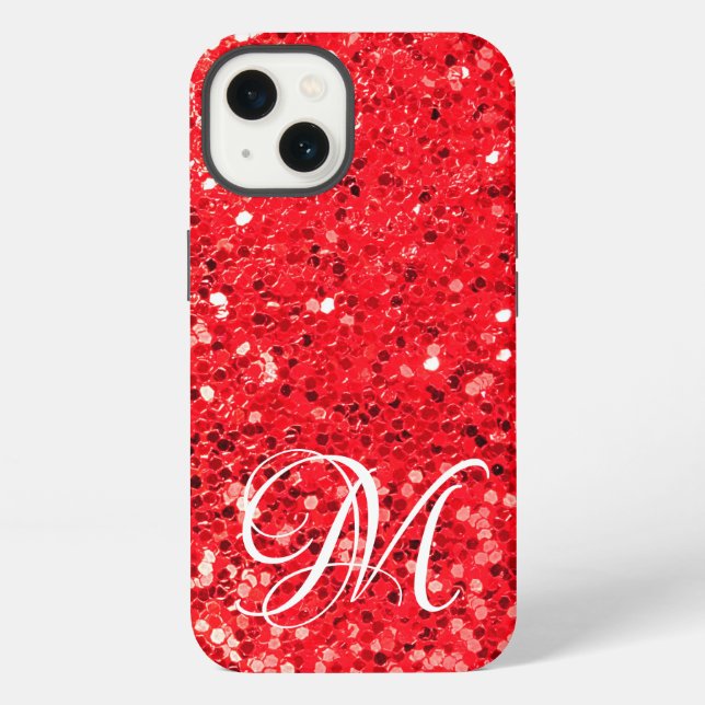 Red Glitter with Monogram Iphone Case (Back)