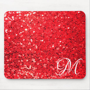 Red Glitter with Personal Monogram Mouse Pad
