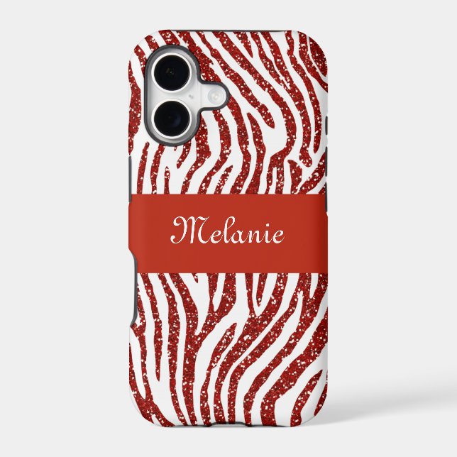 Red Glitter Zebra Monogram iPhone Case (Back)