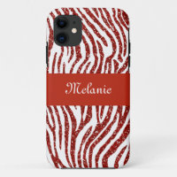 Red Glitter Zebra Monogram iPhone