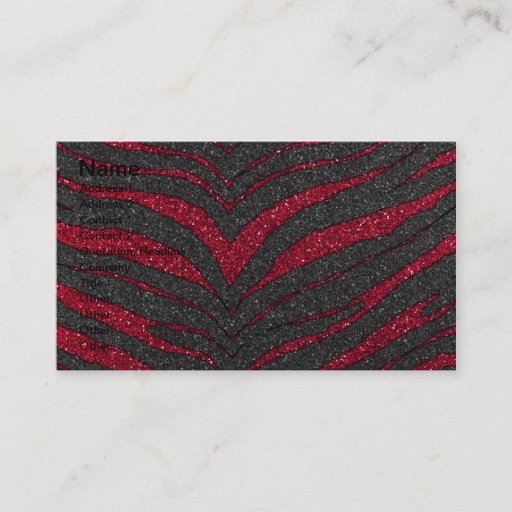 Customizable Red Glitter Zebra Print Business Card Template