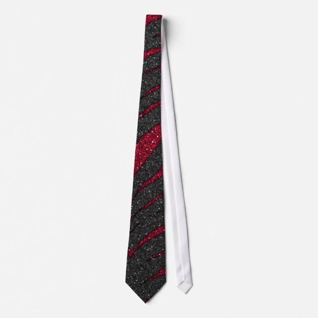 Red Glitter Zebra Print Neck Tie (Front)