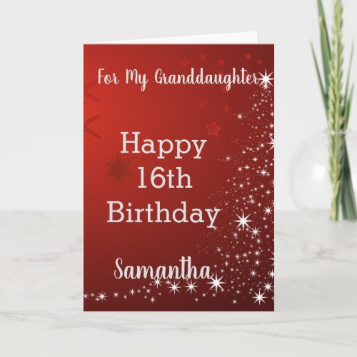Red Glitters Happy 16th Birthday Granddaughter Card