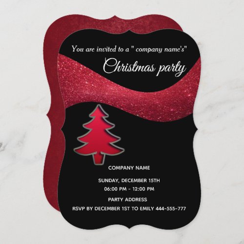 Red glitters simple  corporate Christmas party Invitation