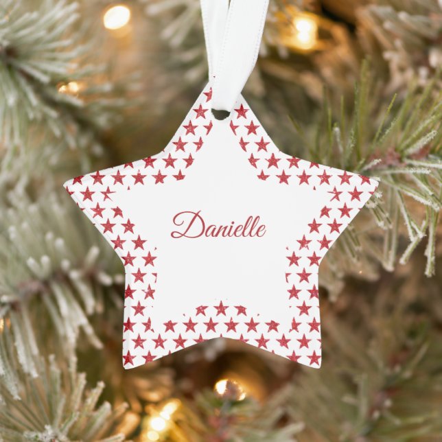 Red glitters stars personalized  ornament (Tree)