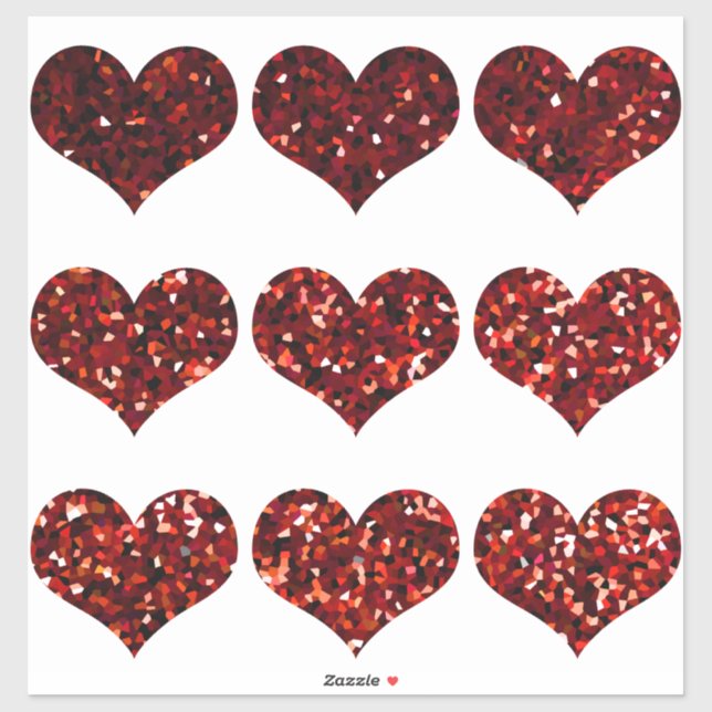 Red Glittery Heart Pattern Glitter Sparkly Wedding Sticker (Sheet)