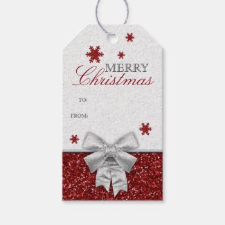 Red Glittery Snowflakes Gift Tags