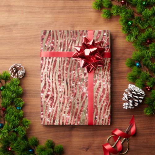 Red Glitz Gold Glam Zebra Print Wrapping Paper