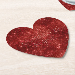 Red Glitzy Chic Glam Sparkle Paper Coaster