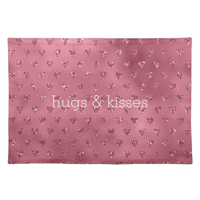 Red Glitzy Glitter Hearts Cloth Placemat (Front)