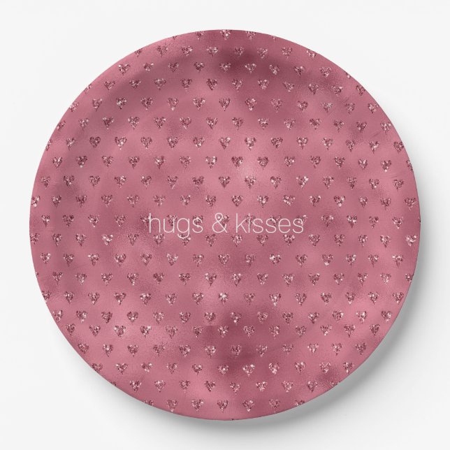 Red Glitzy Glitter Hearts Paper Plates (Front)