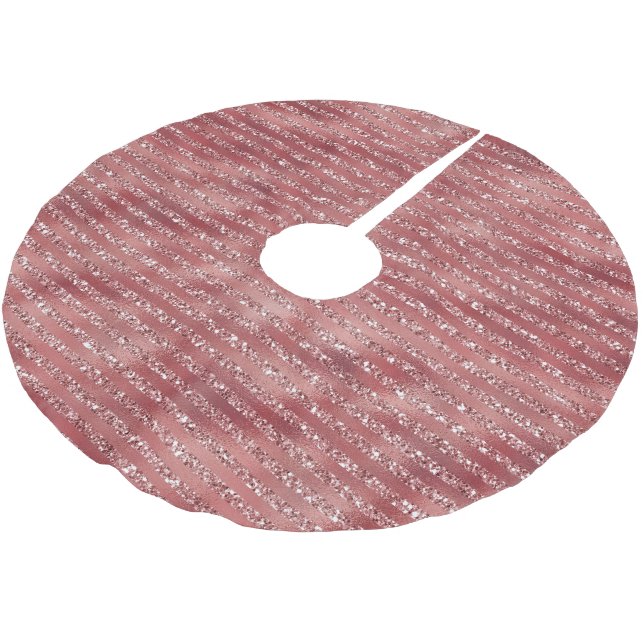 Red Glitzy Glitter Stripes Brushed Polyester Tree Skirt (Angled)