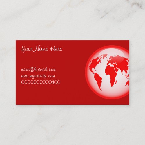 Red Glossy Globe, Your Name Here, Business Card Template