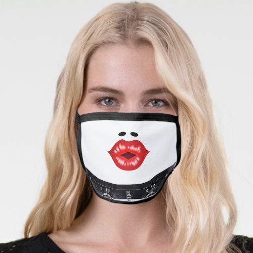 Red Glossy Lips Air Kiss _ Leather Choker Necklace Face Mask