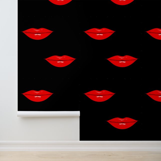 Red Glossy Lips Custom Color Black Wallpaper (Application)