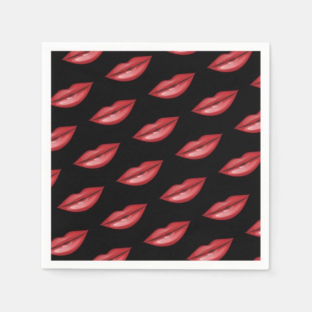 Red Glossy Lips Kiss Beauty Makeup Birthday Party Napkins (Front)