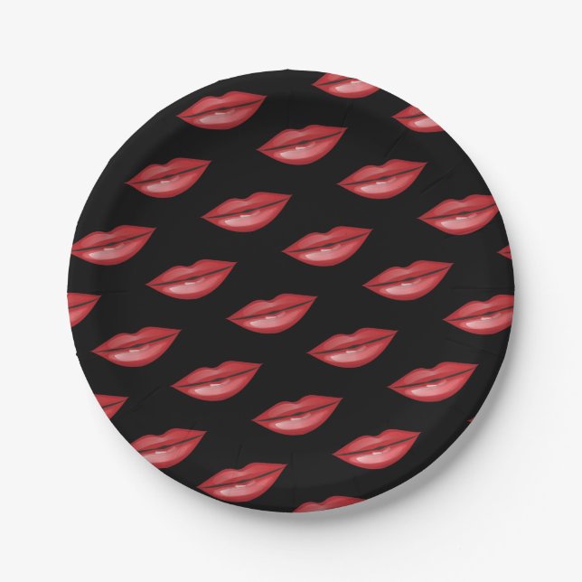 Red Glossy Lips Kiss Beauty Makeup Birthday Party Paper Plates (Front)