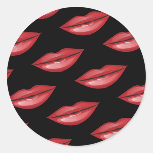 Red Glossy Lips Kiss Beauty Makeup Party Favor Classic Round Sticker
