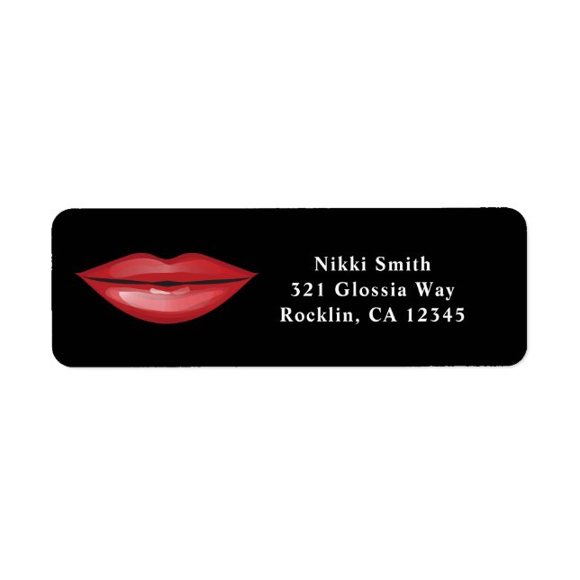 Red Glossy Lips Kiss Chic Modern Glam Beauty Label (Front)