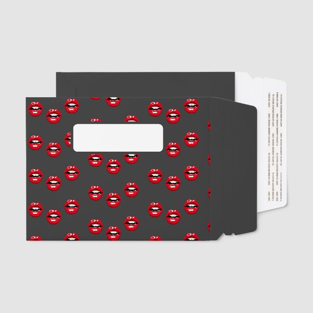 Red glossy lips on gray envelope mailers (Front & Back)