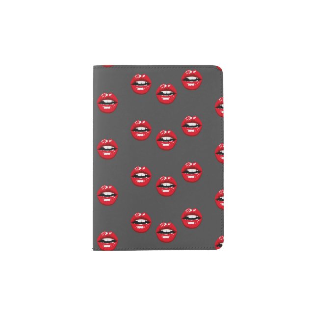 Red glossy lips on gray passport holder (Front)