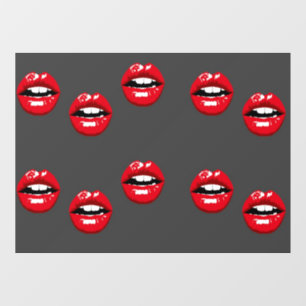 Red glossy lips on gray window cling