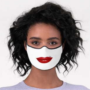 Red Glossy Lips with Love Piercing - Fun Premium Face Mask