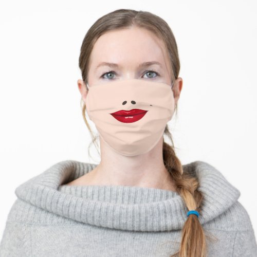 Red Glossy Lips with Mole _ Lady _ Funny _ Adult Cloth Face Mask