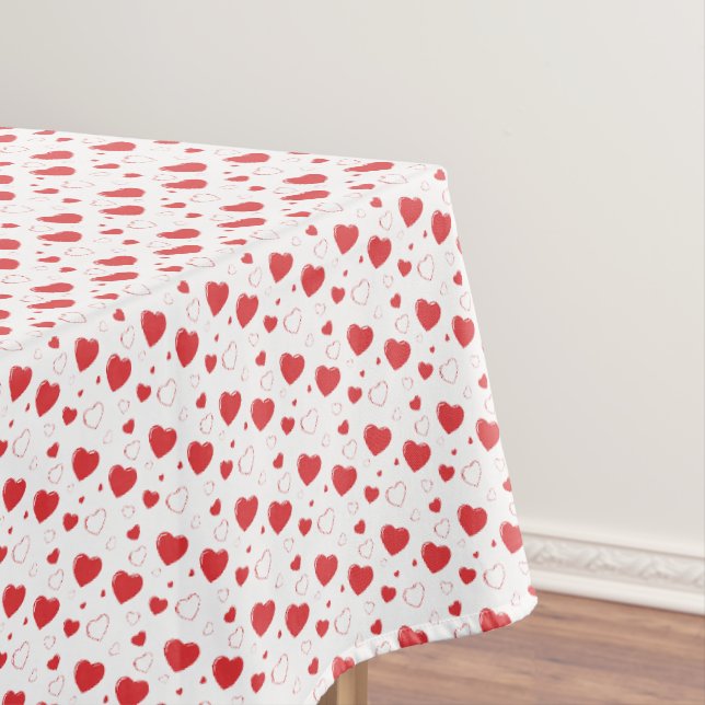 Red glossy passion hearts, cute romantic pattern tablecloth (In Situ)