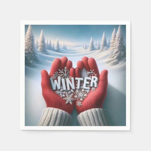 Red Gloves With Winter Text Napkins