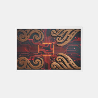 Red Glow and Wooden Swirls Rug
