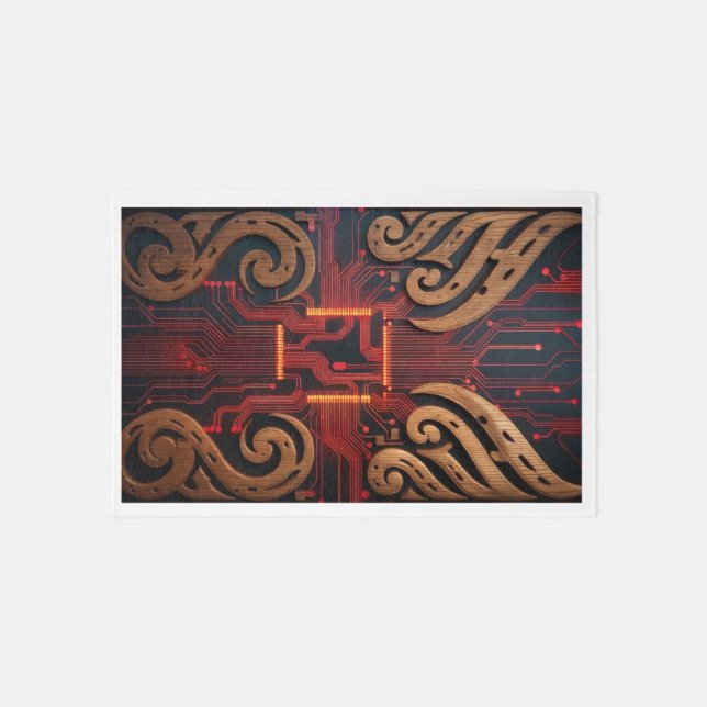 Red Glow and Wooden Swirls Rug (Front)