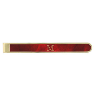 Red Glow Gold Monogram Classic Finish Tie Clip