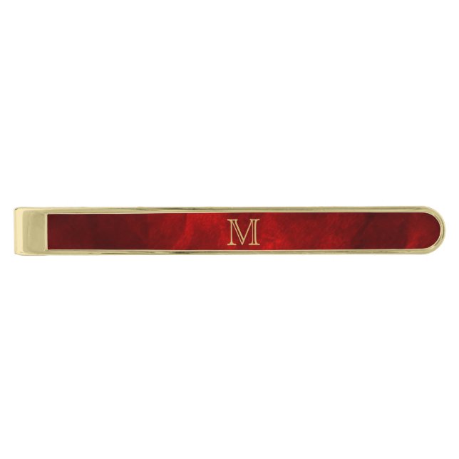 Red Glow Gold Monogram Classic Finish Tie Clip (Front)
