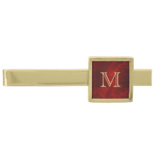Red Glow Gold Monogram Modern Finish Tie Bar